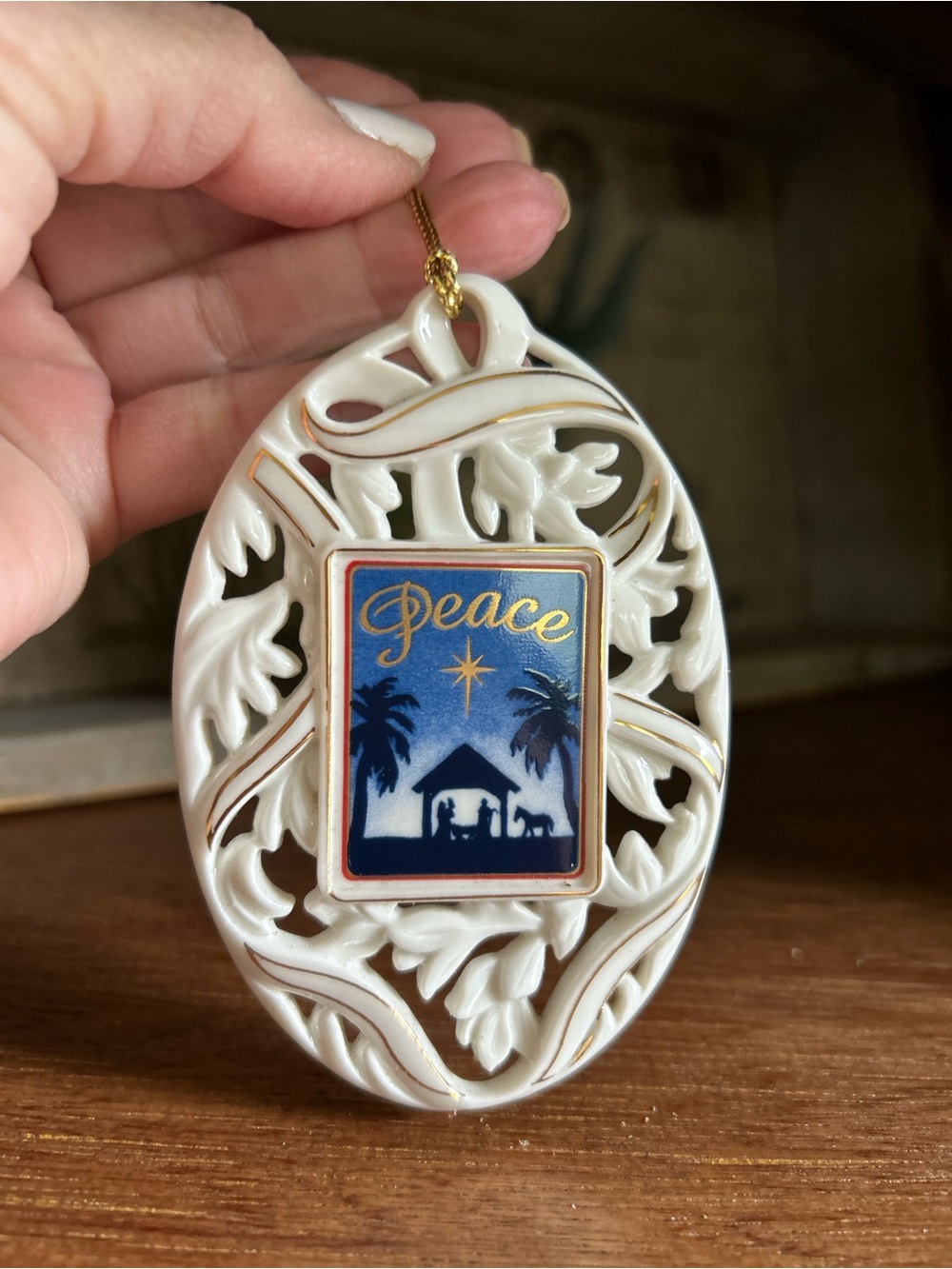 Vintage Wedgwood  Season Sentiments "Peace" Christmas Ornament.
